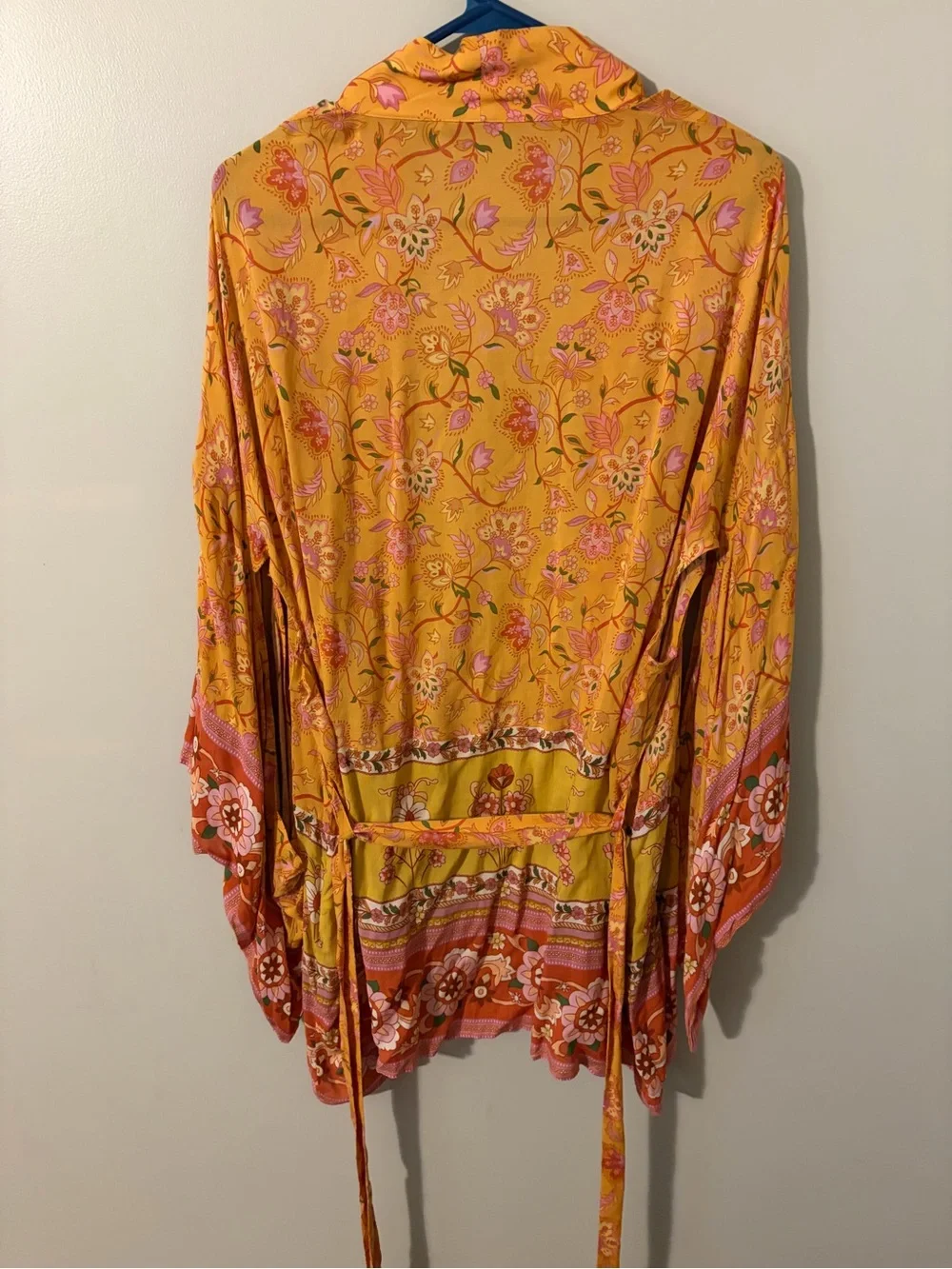 Spell portobello road Sheer Kimono Robe with Pink Border